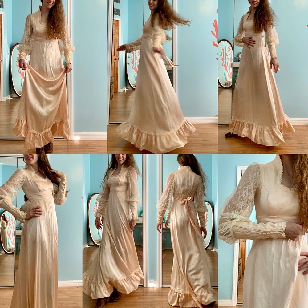 SOLD Size 9 -Satin Pink Peach Lace Gunne Sax Dress* - Picture 6 of 11